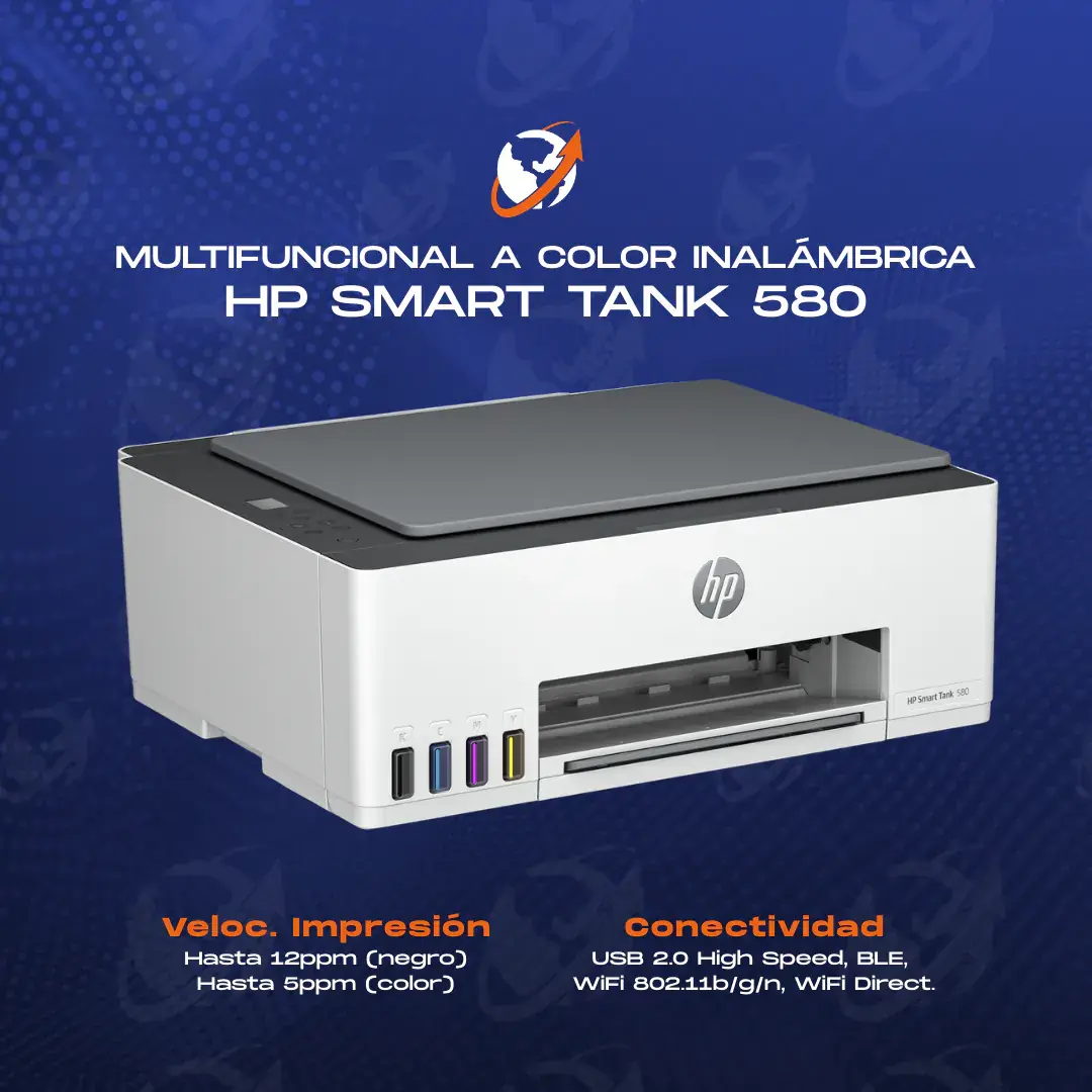 HP IMPRESORA MULTIFUNCIONAL SMART TANK 580 A COLOR INALÁMBRICA