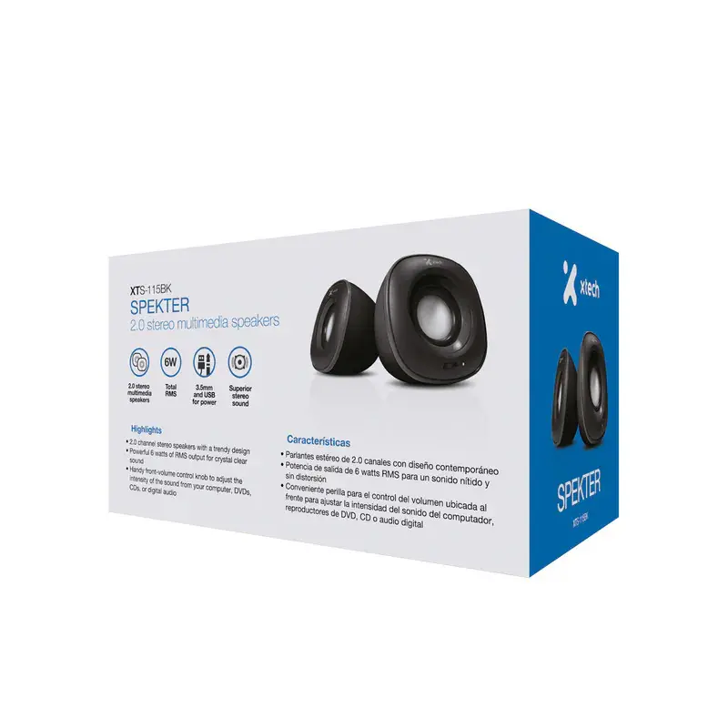CORNETAS ALAMBRICAS XTECH SPEKTER ESTEREO 2.0 MULTIMEDIA 6W USB - imagen 4