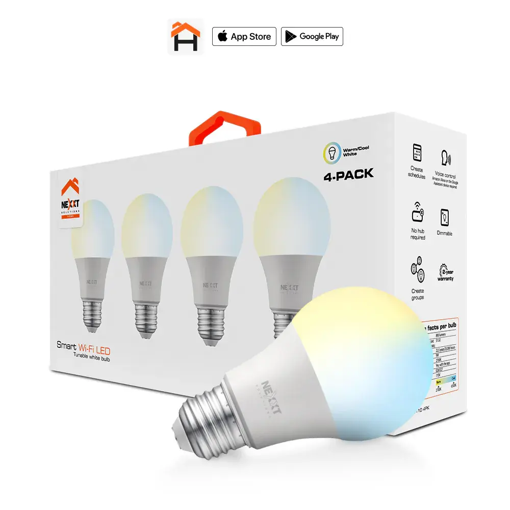 BOMBILLO LED INTELIGENTE BLANCO NEXXT 110V-A19 WIFI REGULABLE 4 PACK - imagen 1